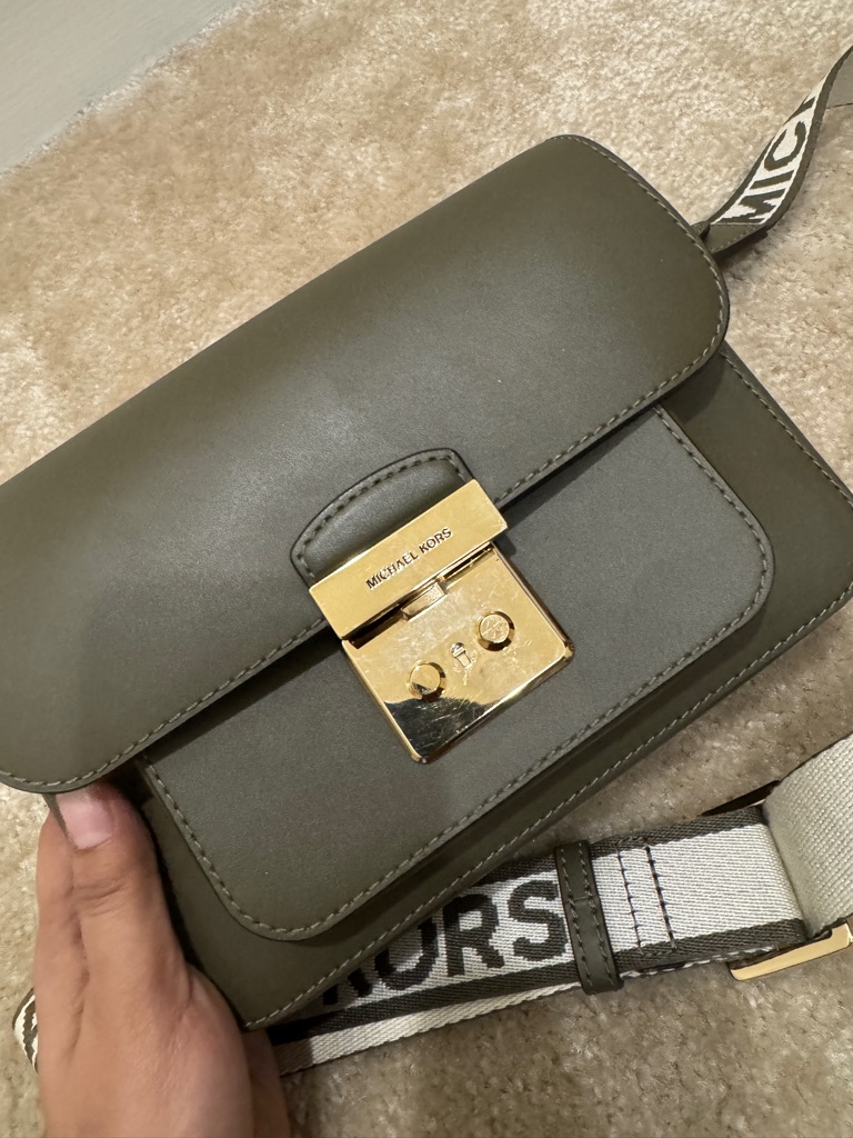 Michael Kors Olive Green Leather Crossbody With Branded Strap